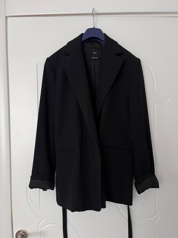 Mango Kemerli Siyah Kadın Blazer Ceket - Görsel 2