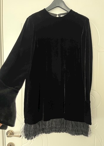 H&M İpek kadife kumaş siyah şık elbise - Görsel 2