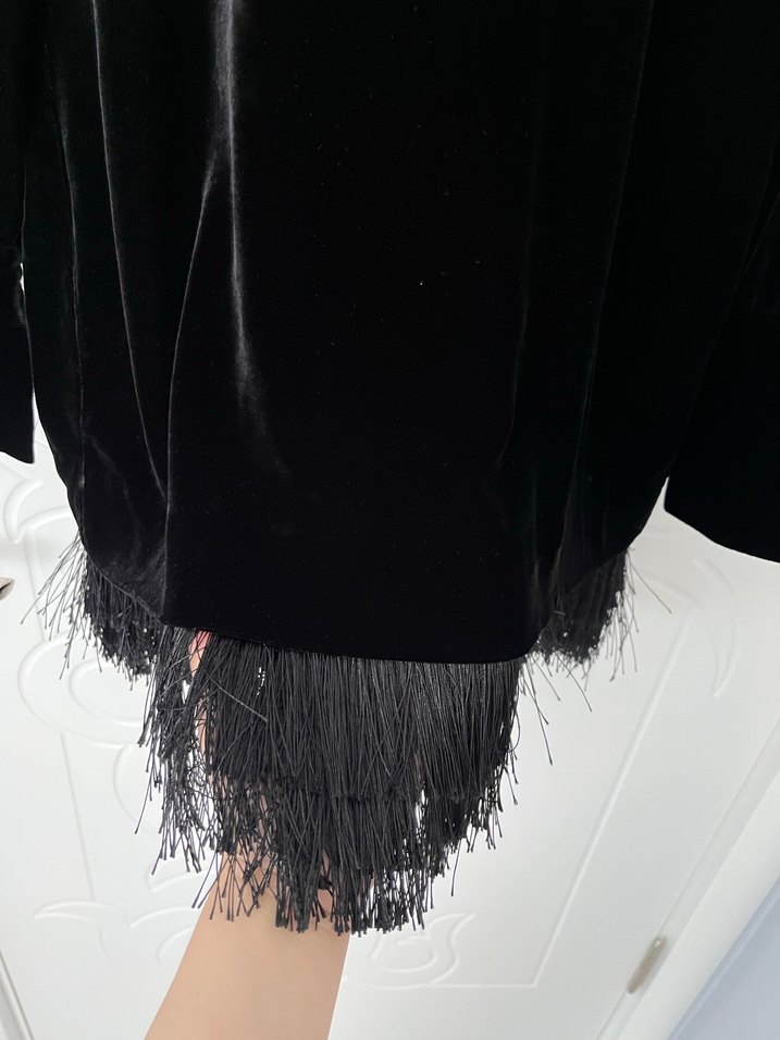 H&M İpek kadife kumaş siyah şık elbise - Görsel 4