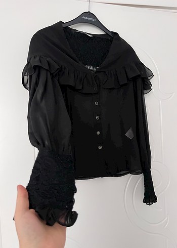 Dantelli şifon bluz - Görsel 2