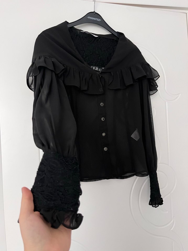 Dantelli şifon bluz - Görsel 2