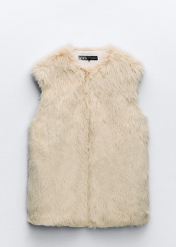 Bej Kürk Detaylı Midi Kadın Yelek - Görsel 4