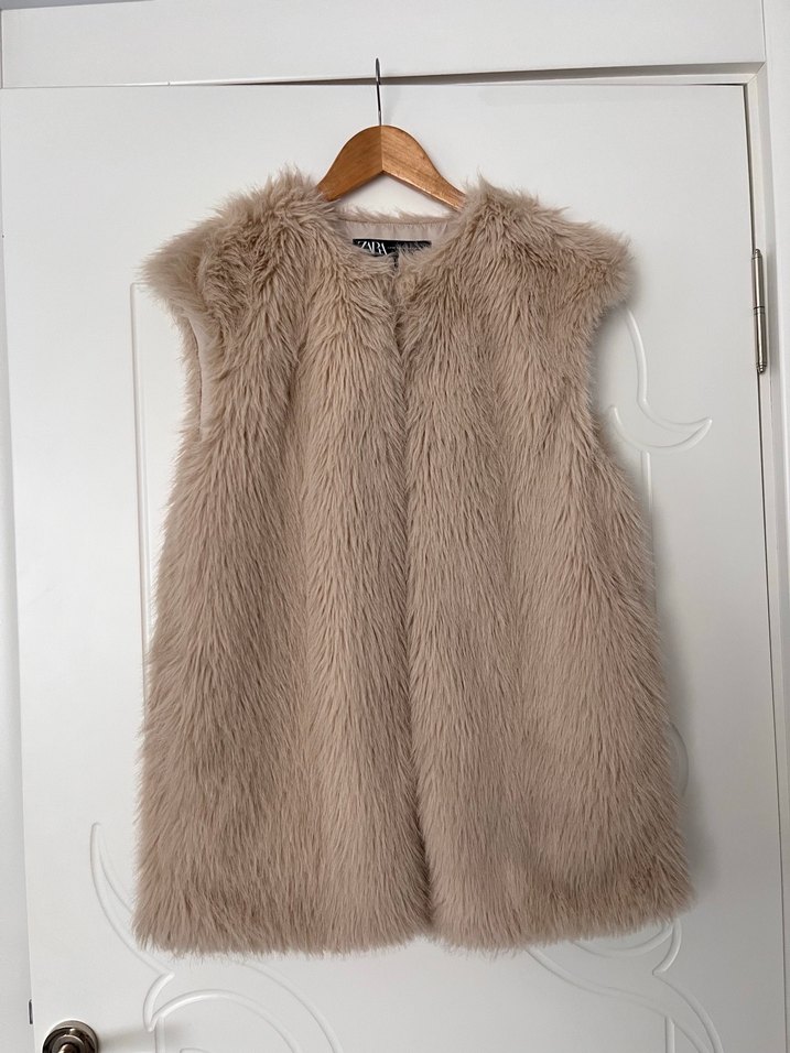 Bej Kürk Detaylı Midi Kadın Yelek - Görsel 5