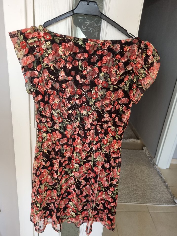 Çiçek Desenli Fırfırlı Midi Elbise - Görsel 2