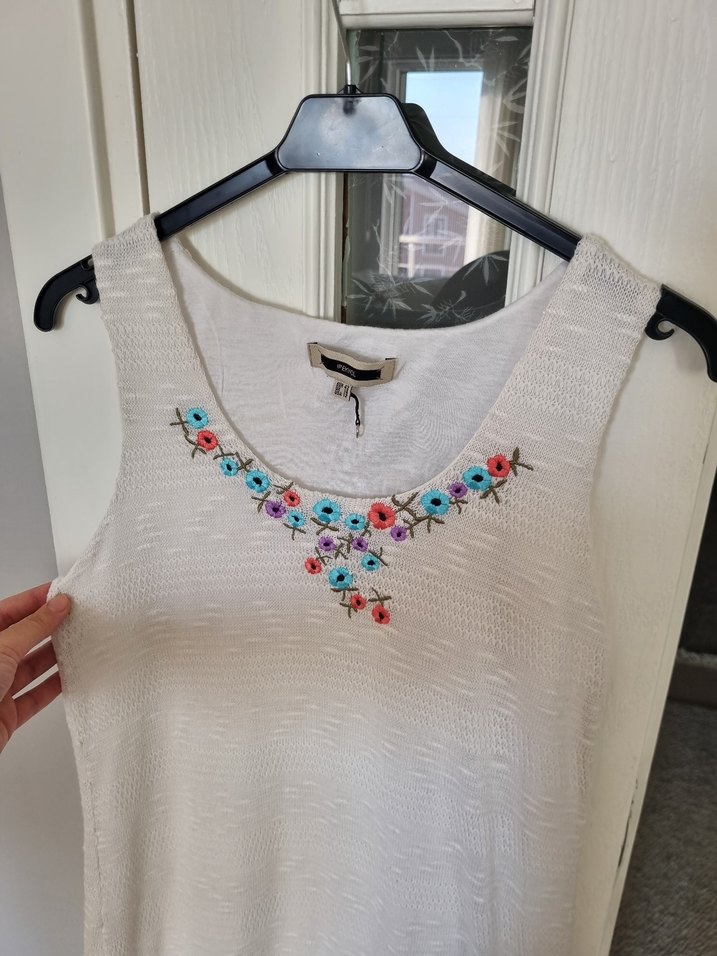 İPEKYOL Nakışlı Boncuk Detaylı Beyaz Midi Elbise - Görsel 3