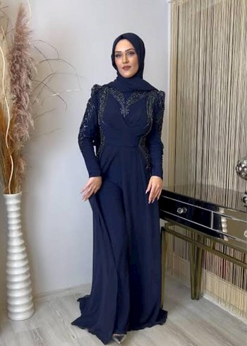 Piennar Lacivert Güneş Tulum Abiye Elbise - Görsel 7