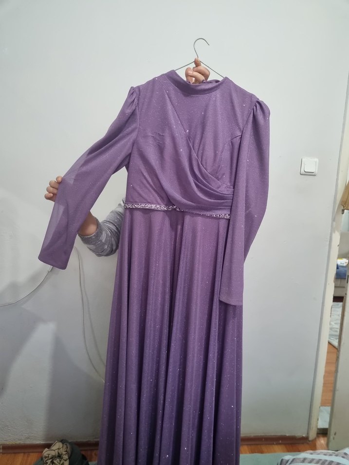 Parlak Mor Uzun Abiye Elbise - Görsel 4