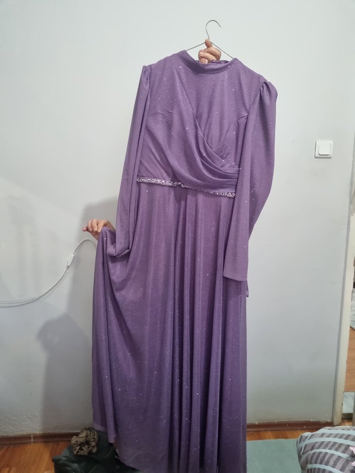 Parlak Mor Uzun Abiye Elbise - Görsel 3