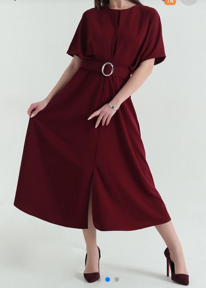 Bordo Uzun Salaş Kadın Elbise - Görsel 3