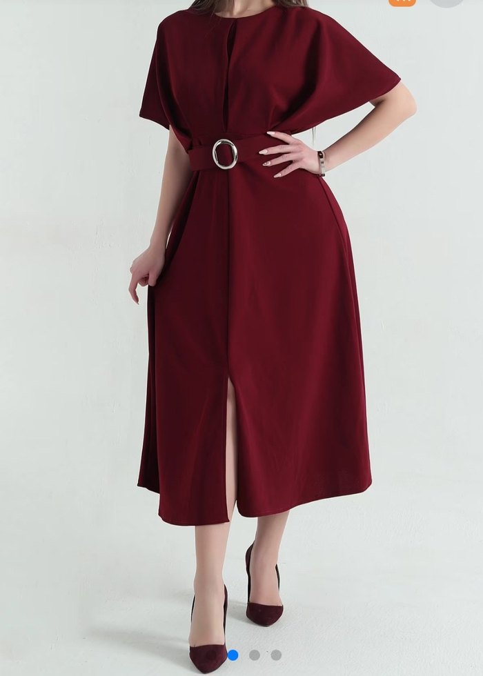 Bordo Uzun Salaş Kadın Elbise - Görsel 2