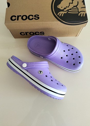 Mor Crocs Kadın Terlik, Cırtlı, Blok Topuklu