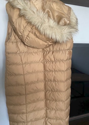 Kürklü Bej Kadın Midi Şişme Yelek - Görsel 4