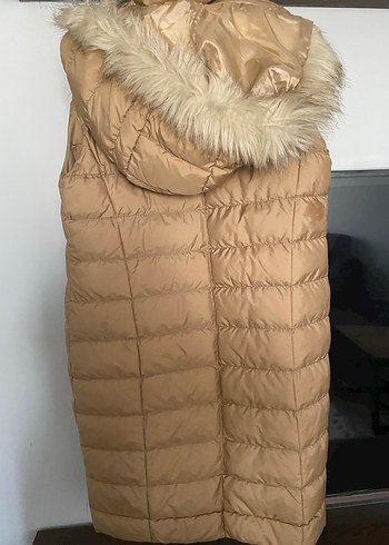 Kürklü Bej Kadın Midi Şişme Yelek - Görsel 5