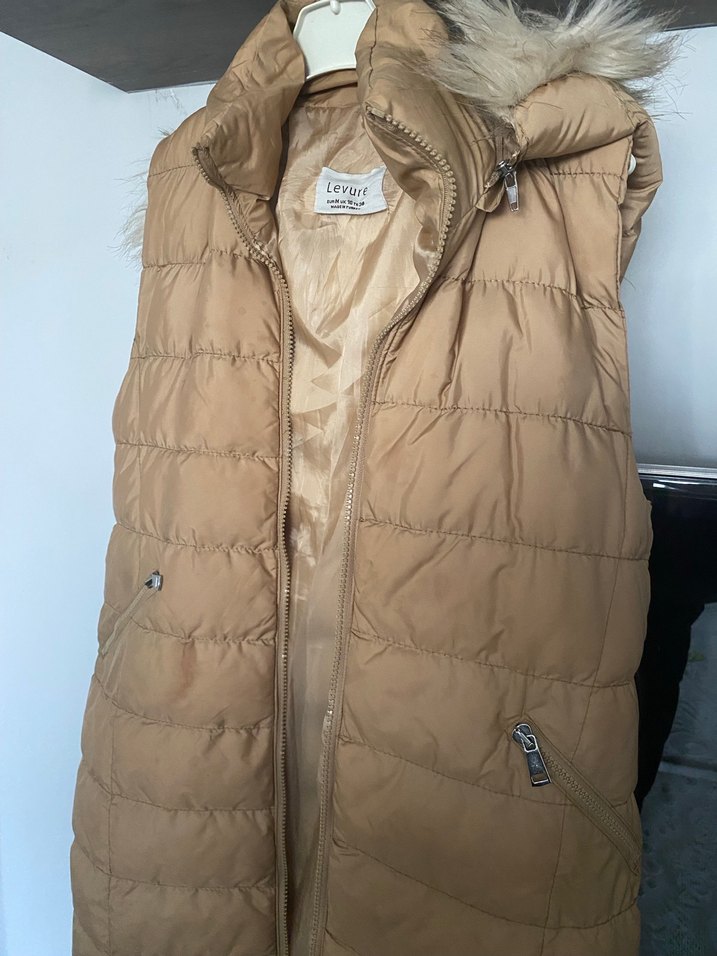 Kürklü Bej Kadın Midi Şişme Yelek - Görsel 3