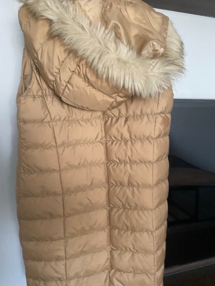 Kürklü Bej Kadın Midi Şişme Yelek - Görsel 4