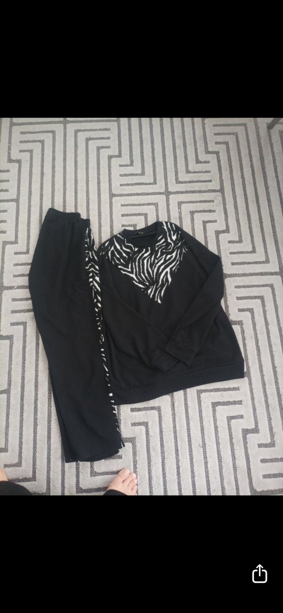 Zebra Desenli Kadın Spor Takım Siyah - Görsel 2