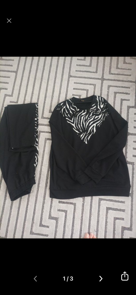 Zebra Desenli Kadın Spor Takım Siyah - Görsel 3