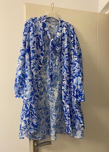 Uzun Kollu Mavi Bohem Salaş Elbise - Görsel 4