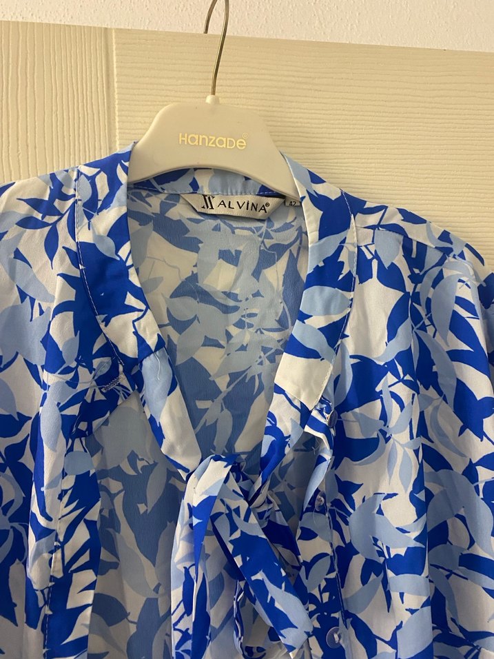 Uzun Kollu Mavi Bohem Salaş Elbise - Görsel 3