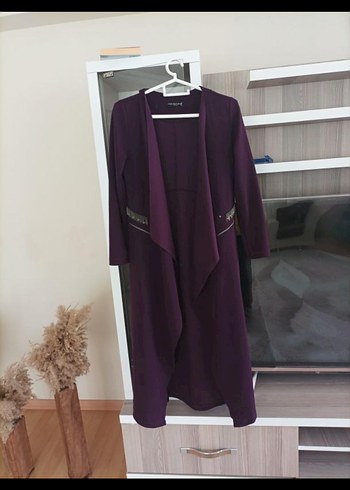 Mor Uzun Kollu Kadın Klasik Kaban - Görsel 2