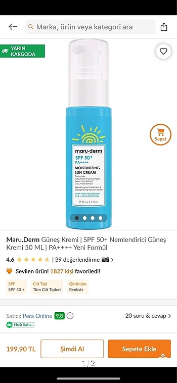 Maru derm güneş kremi mavi nemlendirici hyrolic asid 50spf
