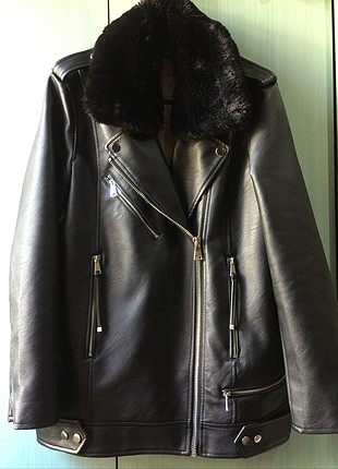 l Beden siyah Renk Pull&Bear; Oversize Deri Ceket