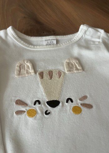 Uzun Kollu Beyaz Nakışlı Bebek Body - Görsel 2