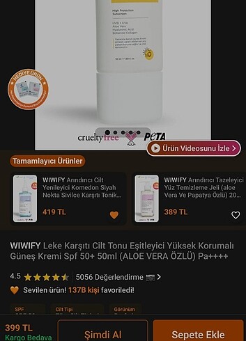 Beden Renk Wiwify Güneş kremi
