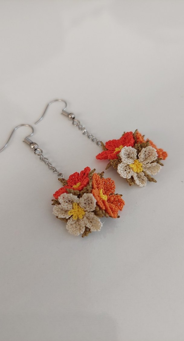 Renkli Boncuklu Mini Çiçek Küpeler - Görsel 3