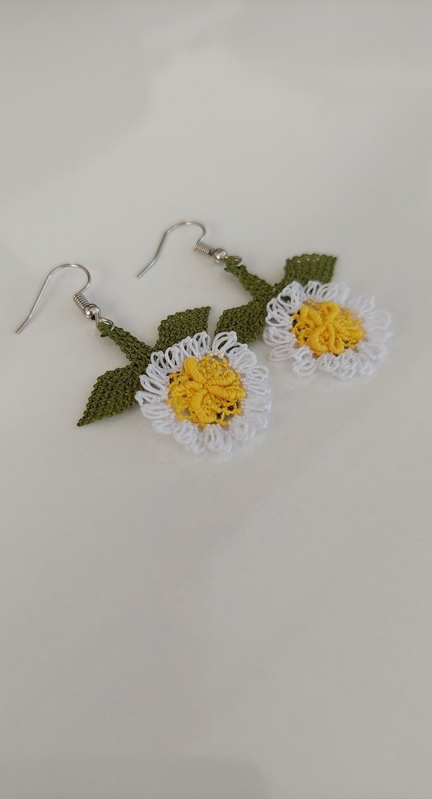 Nakışlı Dantel Mini Papatya Küpeler - Görsel 2