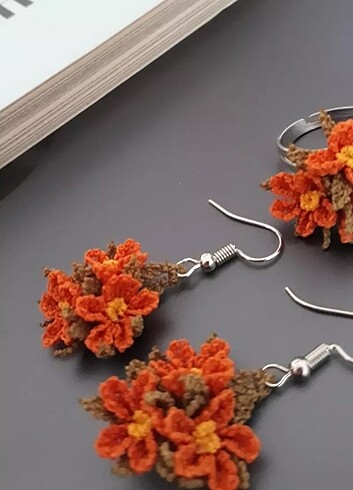 Armine Iğne oyası küpe ve yüzük set
