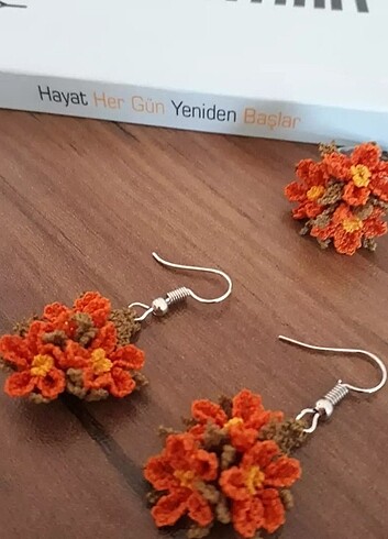 Beden Iğne oyası küpe ve yüzük set