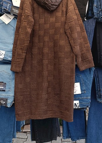 Düğmeli Kahverengi Uzun Triko Kadın Hırka. - Görsel 9