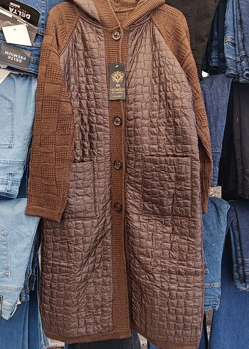 Düğmeli Kahverengi Uzun Triko Kadın Hırka. - Görsel 7