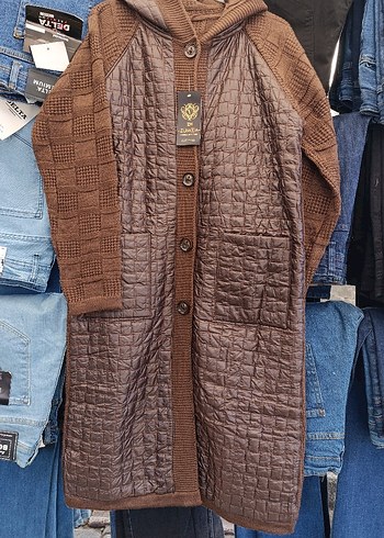 Düğmeli Kahverengi Uzun Triko Kadın Hırka. - Görsel 5