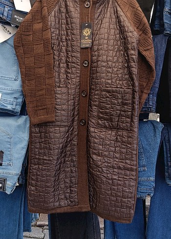 Düğmeli Kahverengi Uzun Triko Kadın Hırka. - Görsel 6