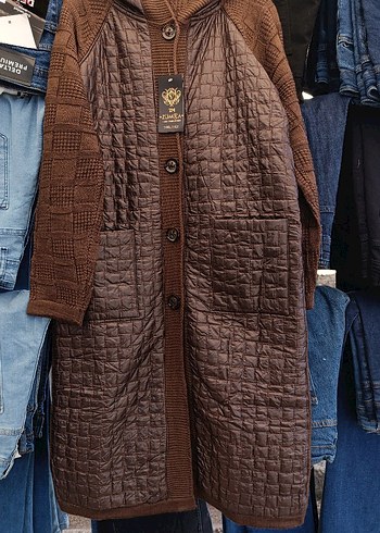 Düğmeli Kahverengi Uzun Triko Kadın Hırka. - Görsel 4