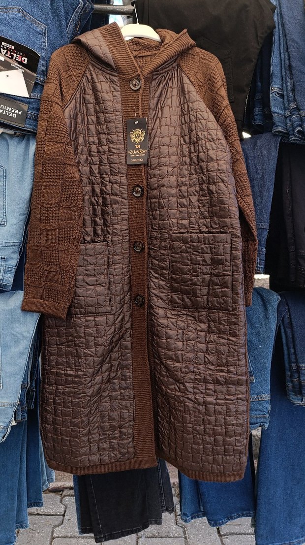 Düğmeli Kahverengi Uzun Triko Kadın Hırka. - Görsel 4