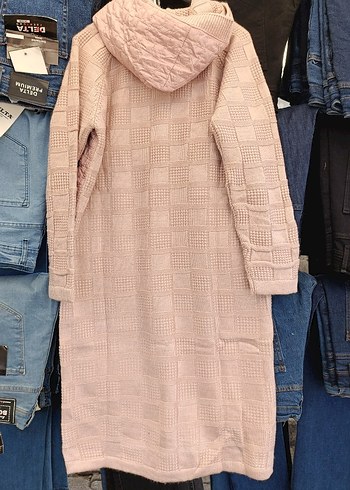 Düğmeli Pudra Pembe Uzun Triko Kadın hırka. - Görsel 6