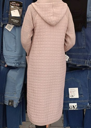 Düğmeli Pudra Pembe Uzun Triko Kadın hırka. - Görsel 3