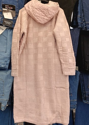 Düğmeli Pudra Pembe Uzun Triko Kadın hırka. - Görsel 7