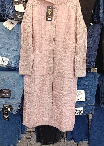 Düğmeli Pudra Pembe Uzun Triko Kadın hırka. - Görsel 5