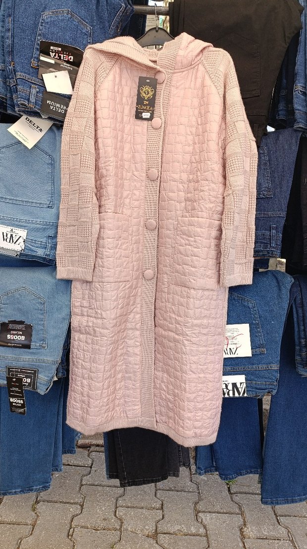 Düğmeli Pudra Pembe Uzun Triko Kadın hırka. - Görsel 5