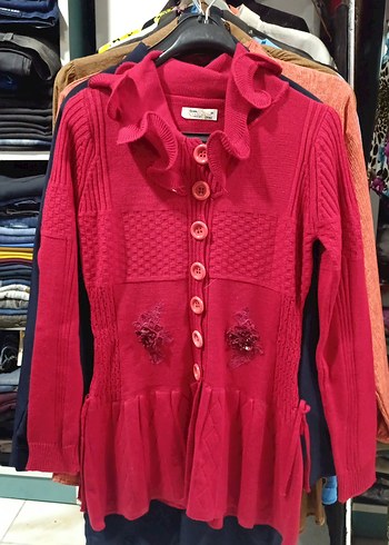 Nakışlı Kırmızı Örgü Kadın Hırka - Görsel 3