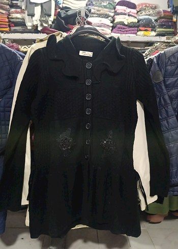 Koyu Siyah Örgü Midi Kadın Hırka - Görsel 2