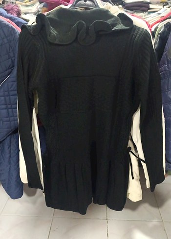 Koyu Siyah Örgü Midi Kadın Hırka - Görsel 5