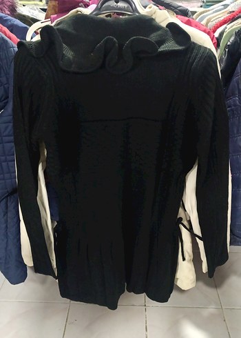 Koyu Siyah Örgü Midi Kadın Hırka - Görsel 4