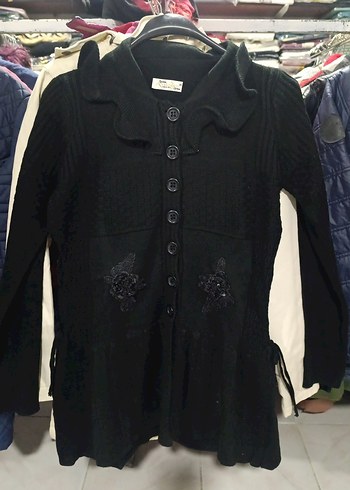 Koyu Siyah Örgü Midi Kadın Hırka - Görsel 3