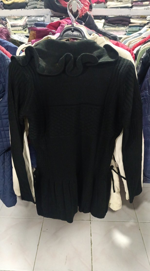 Koyu Siyah Örgü Midi Kadın Hırka - Görsel 4