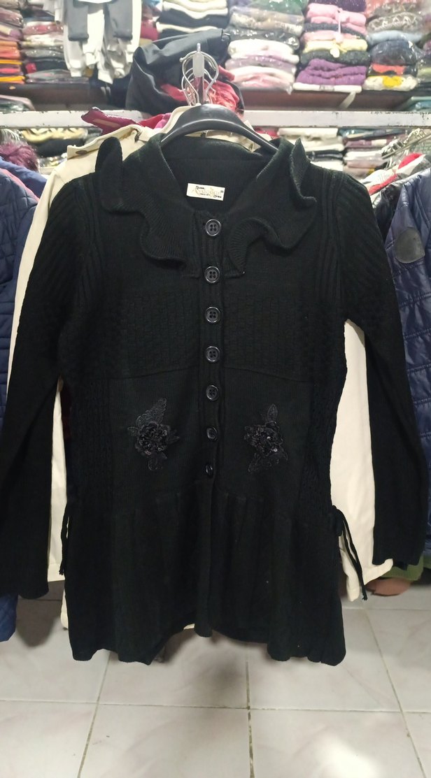 Koyu Siyah Örgü Midi Kadın Hırka - Görsel 3